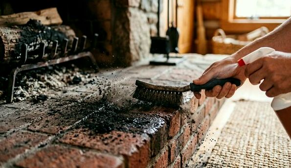 Hearth brick scrubbed clean with a wire brush and cleaner
